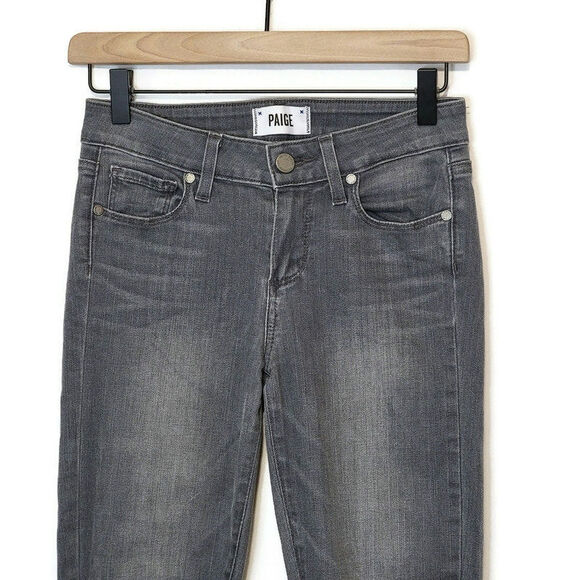 Paige Verdugo Ankle Gray Skinny Jean Mid Rise Distressed Knee Zip Ankle Denim 26 - Picture 2 of 12